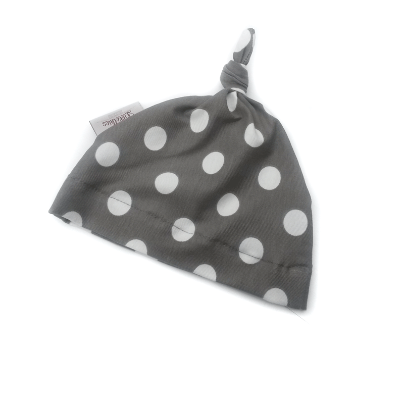 Baby Zipfel Mütze taupe / weiß gepunktet